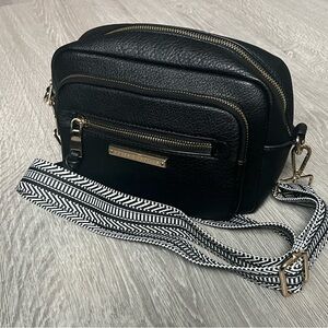 Poppy & Peonies Black Crossbody Bag with Gold Zippers